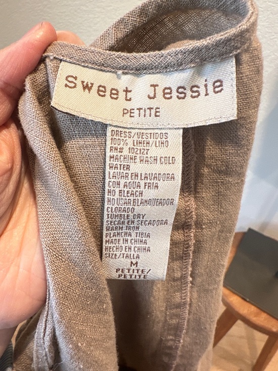 Lagenlook Linen Dress Womens M Petite Tan Artsy Coastal Art to Wear Minimalist - Picture 7 of 7